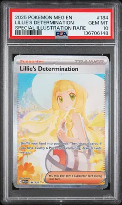 2025 POKEMON MEG SPECIAL ILLUSTRATION RARE #184 LILLIE'S DETERMINATION PSA 10 - Image 1