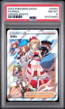 2023 POKEMON SWORD & SHIELD CROWN ZENITH #GG63 FULL ART/IRIDA PSA 8 - Image 1