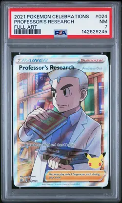 2021 POKEMON CELEBRATIONS #024 FULL ART/PROFESSOR'S RESEARCH PSA 7 - Image 1