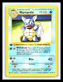 💥 Wartortle (1st Edition Shadowless Base Set) 1999 Pokemon TCG Non Holo #42/102 - Image 1