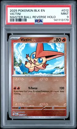 2025 POKEMON BLK EN-BLACK BOLT MASTER BALL REVERSE HOLO #012 VICTINI PSA 9 - Image 1
