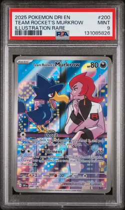 2025 POKEMON DRI ILLUSTRATION RARE #200 TEAM ROCKET'S MURKROW PSA 9 - Image 1