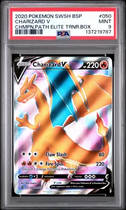2020 POKEMON SWSH CHAMPION'S PATH ETB PROMO #050 CHARIZARD V PSA 9 - Image 1