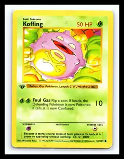 💥 Koffing (1st Edition Shadowless Base Set) 1999 Pokemon TCG Non Holo # 51/102 - Image 1