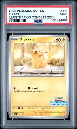 2025 POKEMON SVP EN-SV BLACK STAR PROMO ILLUSTRATION CONTEST 2024 PIKACHU PSA 9 - Image 1