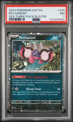 2024 POKEMON SVP SHROUDED FABLE THREE PACK BLISTER PROMO #149 PECHARUNT PSA 7 - Image 1