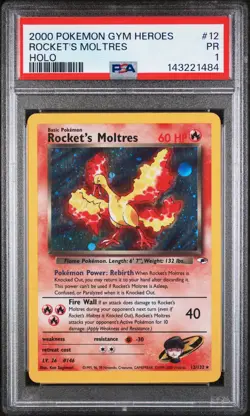 2000 POKEMON GYM HEROES HOLO #12 ROCKET'S MOLTRES PSA 1 - Image 1