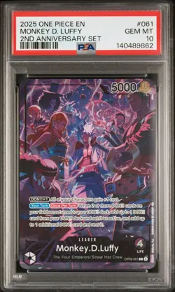 2025 ONE PIECE ENGLISH VERSION 2ND ANNIVERSARY SET #061 MONKEY D. LUFFY PSA 10 - Image 1