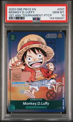 2023 One Piece 1st Anniversary Tournament Stamp Monkey.D.Luffy Promo P037 PSA 10 - Image 1