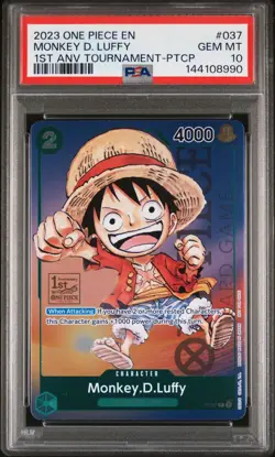 2023 One Piece 1st Anniversary Tournament Stamp Monkey.D.Luffy Promo P037 PSA 10 - Image 1