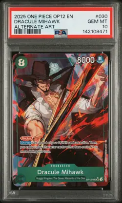 2025 ONE PIECE OP12-LEGACY OF THE MASTER ALTERNATE ART DRACULE MIHAWK PSA 10 - Image 1
