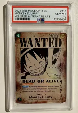 2025 One Piece OP13-118 Monkey.D.Luffy Wanted Poster Alt Art ENG PSA 10 #118 - Image 1