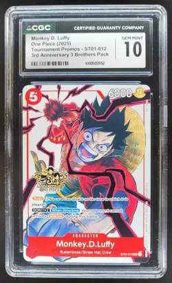 2025 ONE PIECE CCG MONKEY D. LUFFY PROMO ST01-012 3RD ANNIVERSARY CGC 10 A PT - Image 1