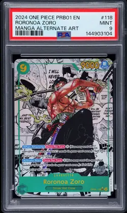2024 ONE PIECE PRB01-PREMIUM BOOSTER MANGA ALT ART #118 RORONOA ZORO PSA 9 - Image 1