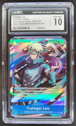 2025 ONE PIECE CCG TRAFALGAR LAW RARE SEVEN WARLORDS PROMO OP07-047 CGC 10 A PT - Image 1