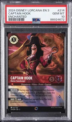 2024 DISNEY LORCANA EN 3 ENCHANTED #214 CAPTAIN HOOK MASTER SWORDSMAN PSA 10 - Image 1