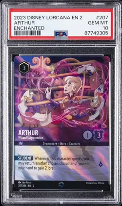 2023 DISNEY LORCANA EN 2 ENCHANTED #207 ARTHUR WIZARD'S APPRENTICE PSA 10 - Image 1