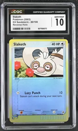 CGC 10 GEM MINT Slakoth 2003 EX Sandstorm 80/100 Reverse Holo Pokemon Card - Image 1