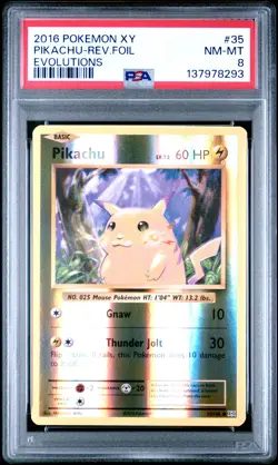 2016 POKEMON XY EVOLUTIONS #35 PIKACHU-REVERSE FOIL PSA 8 - Image 1