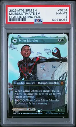 2025 MTG MARVEL'S SPIDER-MAN BORDERLESS MILES MORALES/ULTIMATE SPIDER-MAN PSA 8 - Image 1