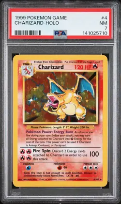 1999 POKEMON BASE SET UNLIMITED #4 CHARIZARD-HOLO PSA 7 - Image 1