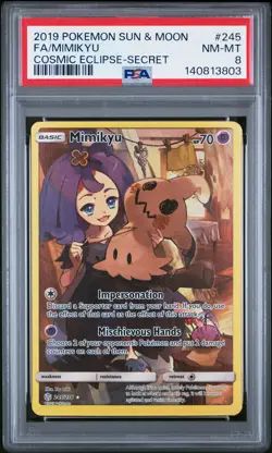 2019 POKEMON SUN & MOON COSMIC ECLIPSE SECRET #245 FULL ART/MIMIKYU PSA 8 - Image 1