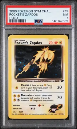 2000 POKEMON GYM CHALLENGE HOLO #15 ROCKET'S ZAPDOS PSA 7 - Image 1
