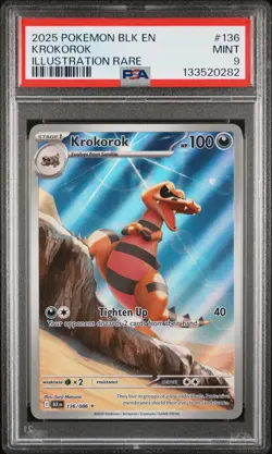2025 POKEMON BLK EN-BLACK BOLT ILLUSTRATION RARE #136 KROKOROK PSA 9 - Image 1