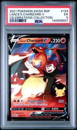 2021 POKEMON SWSH BLACK STAR PROMO CELEBRATIONS COLL LANCE'S CHARIZARD V PSA 5 - Image 1