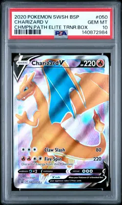 2020 POKEMON SWSH CHAMPION'S PATH ETB PROMO #050 CHARIZARD V PSA 10 - Image 1