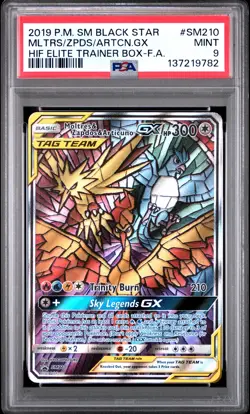 2019 POKEMON SM BLACK STAR PROMO FULL ART/MOLTRES & ZAPDOS & ARTICUNO GX PSA 9 - Image 1