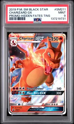 2019 POKEMON SM BLACK STAR PROMO HIDDEN FATES TINS #SM211 CHARIZARD GX PSA 9 - Image 1