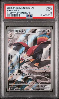 2025 POKEMON BLK EN-BLACK BOLT ILLUSTRATION RARE #155 BRAVIARY PSA 9 - Image 1