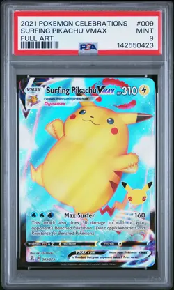 2021 POKEMON CELEBRATIONS #009 FULL ART/SURFING PIKACHU VMAX PSA 9 - Image 1
