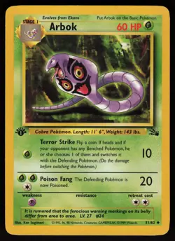 Arbok 31/62 Uncommon Fossil 1st Edition Pokemon - Image 1