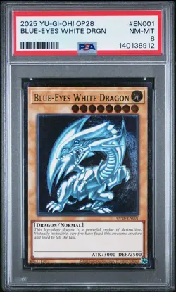 2025 YU-GI-OH! OP28-OTS TOURNAMENT PACK 28 #EN001 BLUE-EYES WHITE DRAGON PSA 8 - Image 1