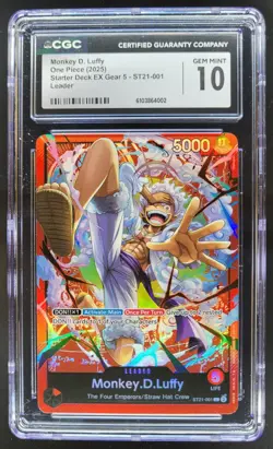 2025 ONE PIECE CCG MONKEY D. LUFFY LEADER ST21-001 CGC 10 STARTER DECK B PT - Image 1
