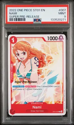 2022 ONE PIECE STARTER DECK ST01-STRAW HAT CREW SUPER PRE-RELEASE NAMI PSA 9 - Image 1