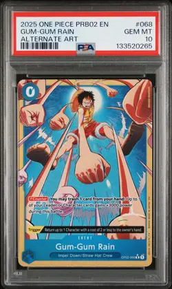2025 ONE PIECE PRB02 ALTERNATE ART #068 GUM-GUM RAIN PSA 10 - Image 1
