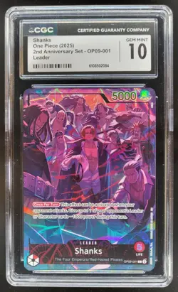 2025 ONE PIECE CCG SHANKS LEADER 2ND ANNIVERSARY LEADER OP09-001 CGC 10 A PT - Image 1