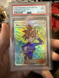 2019 POKEMON SUN & MOON UNIFIED MINDS #231 FULL ART/BLUE'S TACTICS PSA 9 - Image 1