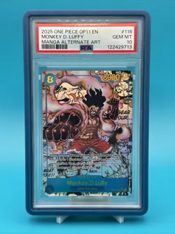 2025 ONE PIECE OP11-118 MONKEY D LUFFY MANGA ALT ART English PSA 10 GEM MINT - Image 1