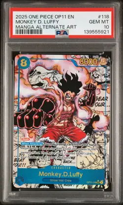 2025 ONE PIECE OP11-118 MONKEY D LUFFY MANGA ALT ART English PSA 10 GEM MINT - Image 1