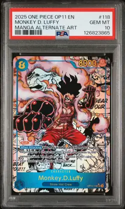 2025 ONE PIECE OP11-118 MONKEY D LUFFY MANGA ALT ART English PSA 10 GEM MINT - Image 1