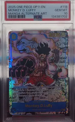 ONE PIECE OP11-118 MONKEY D LUFFY MANGA ALT ART English PSA 10 GEM MINT - Image 1