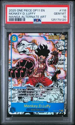 2025 ONE PIECE OP11-118 MONKEY D LUFFY MANGA ALT ART English PSA 10 GEM MINT - Image 1