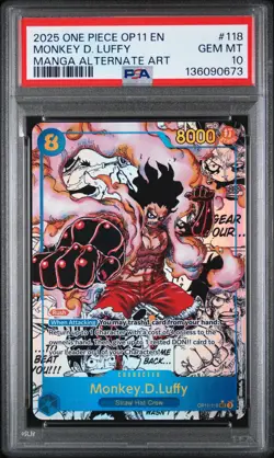 2025 ONE PIECE OP11-118 MONKEY D LUFFY MANGA ALT ART English PSA 10 GEM MINT - Image 1