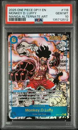 2025 ONE PIECE OP11-118 MONKEY D LUFFY MANGA ALT ART English PSA 10 GEM MINT - Image 1