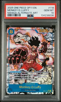 2025 ONE PIECE OP11-118 MONKEY D LUFFY MANGA ALT ART English PSA 10 GEM MINT - Image 1