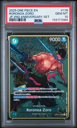 2025 ONE PIECE OP06-118 JAPANESE 2ND ANNIVERSARY SET RORONOA ZORO ENG PSA 10 - Image 1